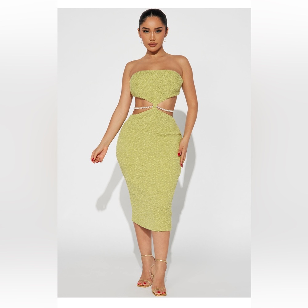FashionNova Terra Textured Midi Dress - Green